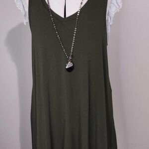 Large Z Supply Green Sleeveless Dress / Tunic V Neck Women 34” length C4100